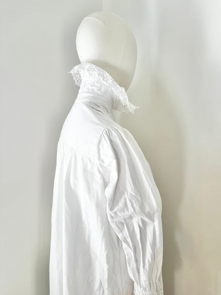 Antique 1910 Floral White Cotton Dress Gown
