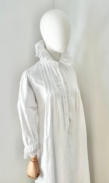 Antique 1910 Floral White Cotton Dress Gown