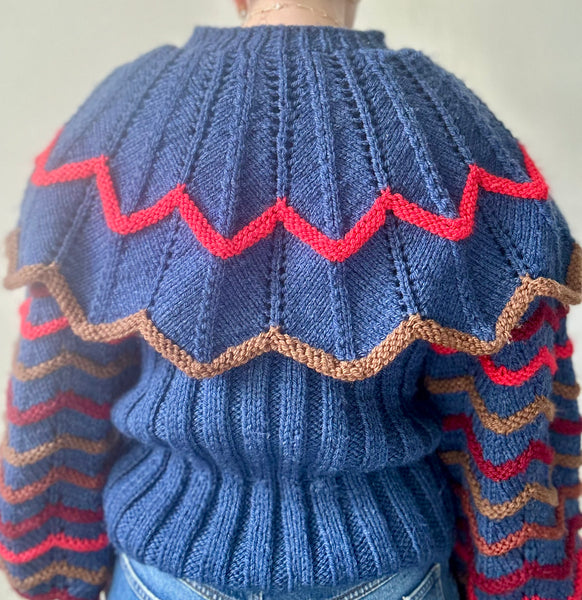 Vintage 1980s Chunky Knit Cardigan, Dramatic Ruffled Shoulders & Balloon Sleeves