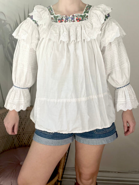 Antique Large Frilled Romantic Tunic Smock Blouse