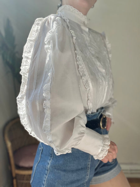 Vintage Embossed Floral Traditional Prairie Cotton Blouse