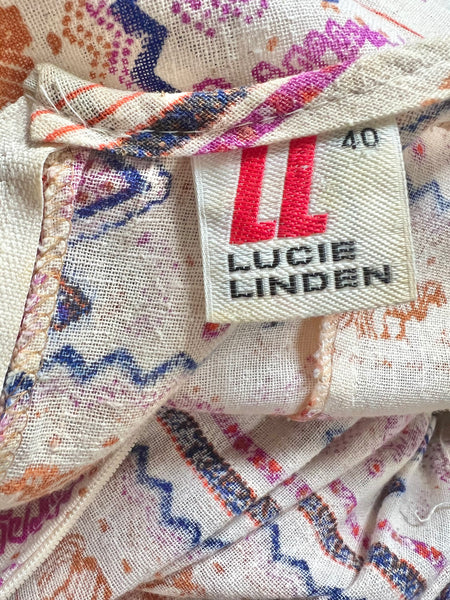 Vintage Lucie Linden Folklore Whimsical Scenic Cotton Dress