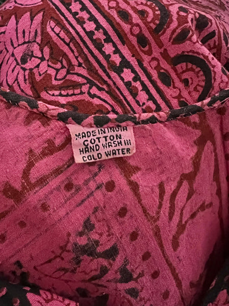 1970's Pink Indian Cotton Block Print Kaftan