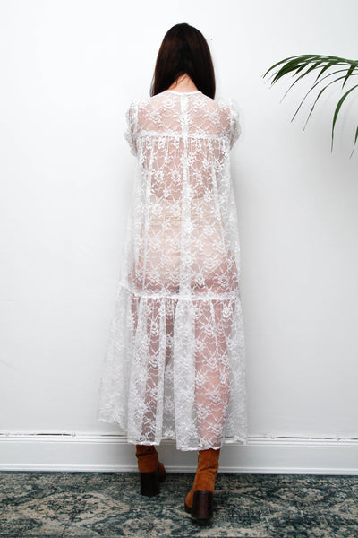 Rare White Vintage Floral Sheer Lace Antique Dress
