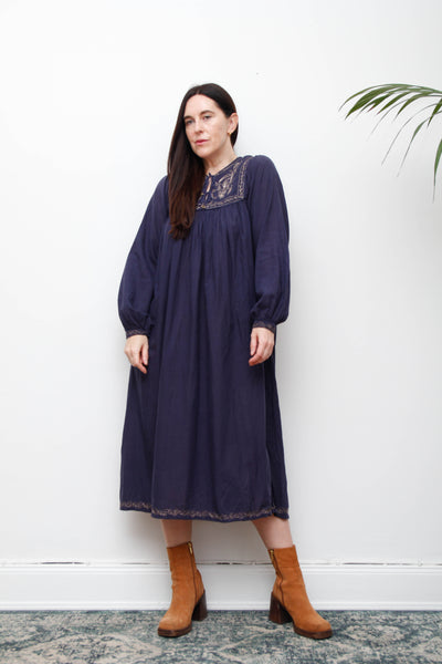 1970's Navy Indian Cotton Smock Dress