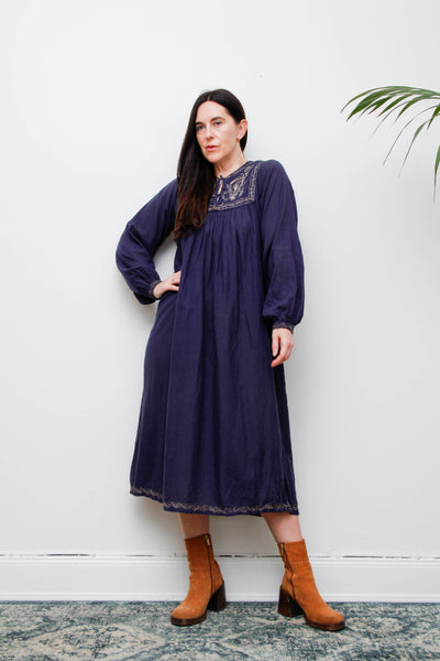 1970's Navy Indian Cotton Smock Dress