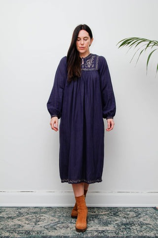 1970's Navy Indian Cotton Smock Dress