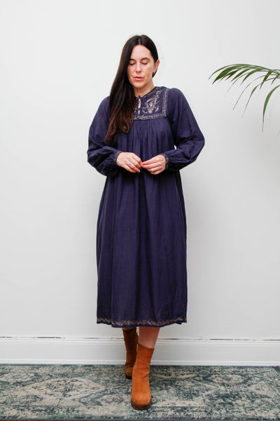 1970's Navy Indian Cotton Smock Dress