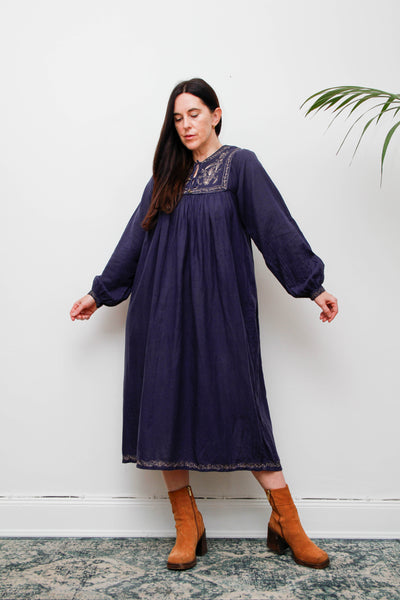 1970's Navy Indian Cotton Smock Dress