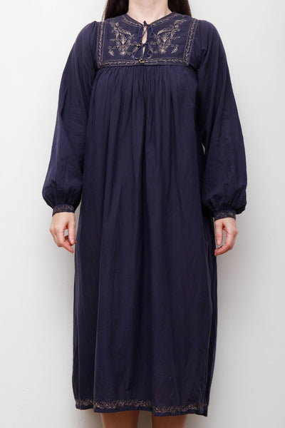 1970's Navy Indian Cotton Smock Dress