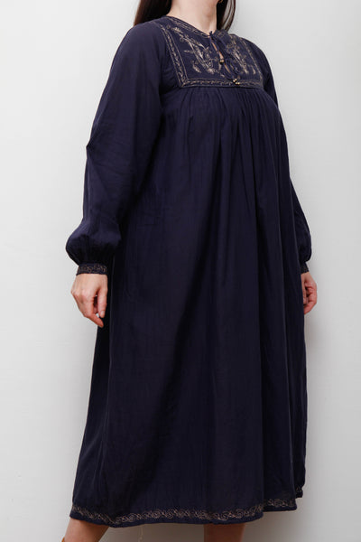 1970's Navy Indian Cotton Smock Dress