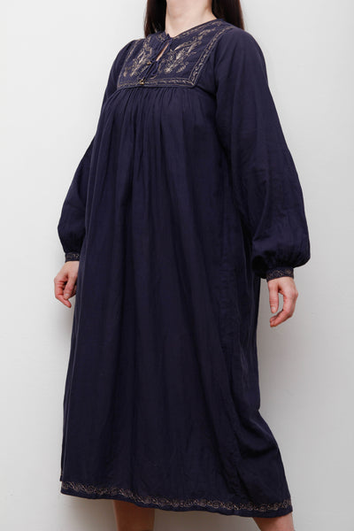 1970's Navy Indian Cotton Smock Dress