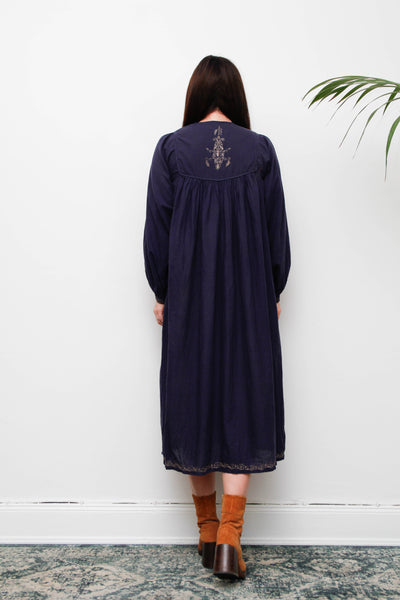 1970's Navy Indian Cotton Smock Dress