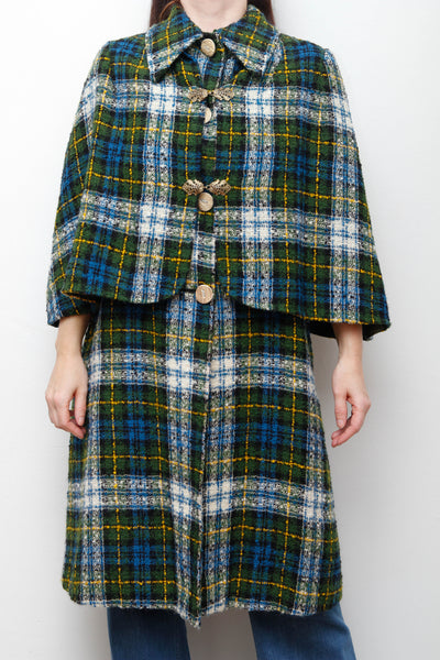 1970's Tartan Blanket Wool Cape