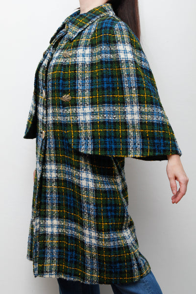1970's Tartan Blanket Wool Cape
