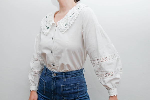 1980's Large Frilled Romantic Peter Pan Collar Blouse