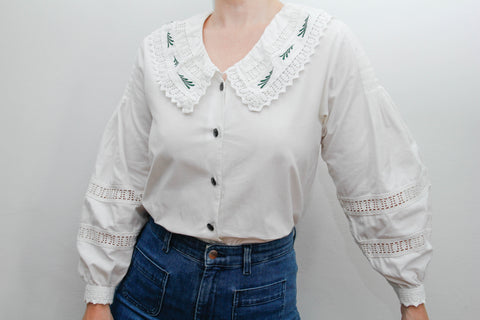 1980's Large Frilled Romantic Peter Pan Collar Blouse