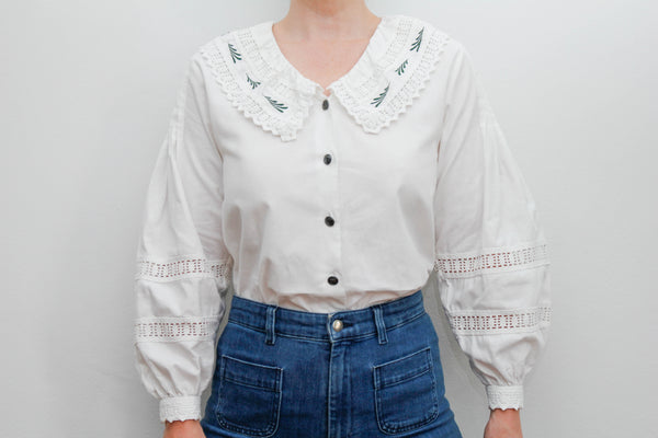 1980's Large Frilled Romantic Peter Pan Collar Blouse