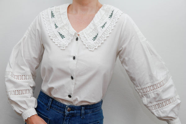 1980's Large Frilled Romantic Peter Pan Collar Blouse