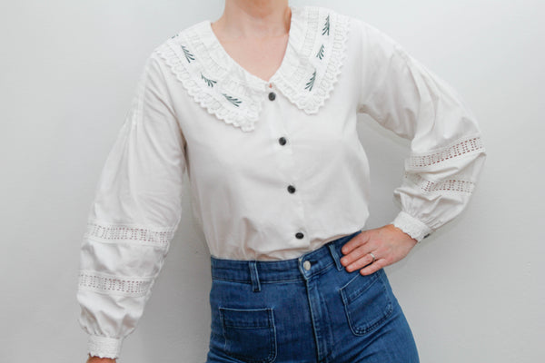 1980's Large Frilled Romantic Peter Pan Collar Blouse