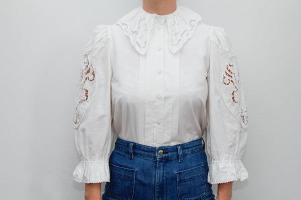 Vintage blouse cutwork sharp collar long seleeve