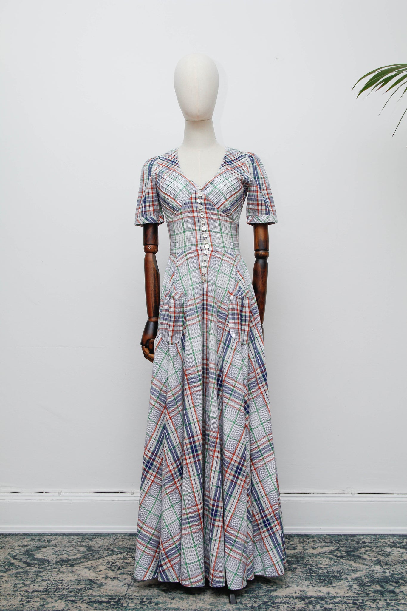 1970's Betty Barclay Checked Paid Prairie Maxi Dress