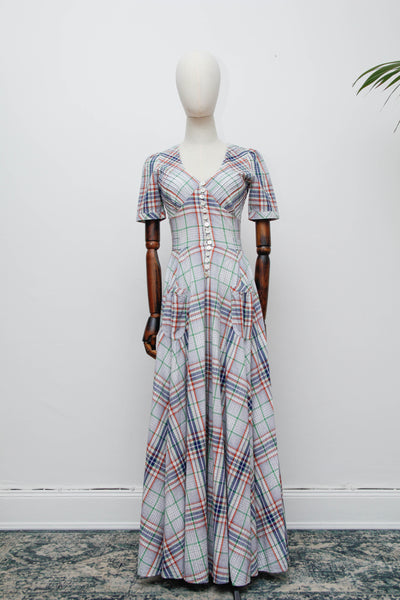 1970's Betty Barclay Checked Paid Prairie Maxi Dress