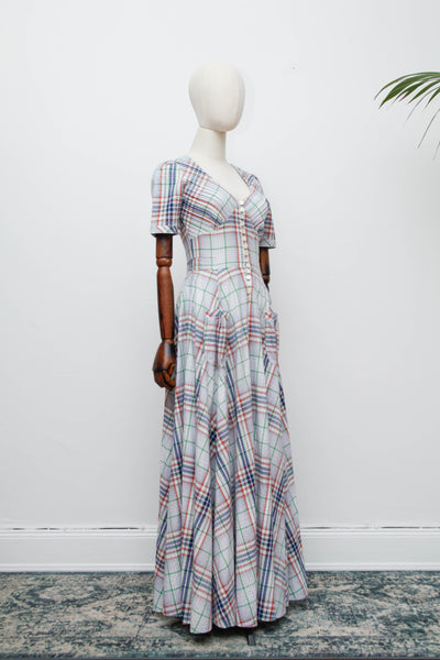 1970's Betty Barclay Checked Paid Prairie Maxi Dress