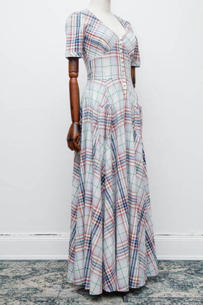1970's Betty Barclay Checked Paid Prairie Maxi Dress