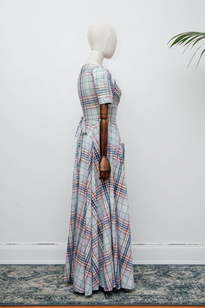 1970's Betty Barclay Checked Paid Prairie Maxi Dress