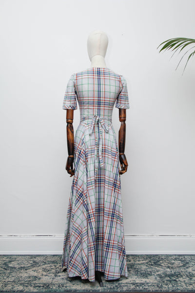 1970's Betty Barclay Checked Paid Prairie Maxi Dress