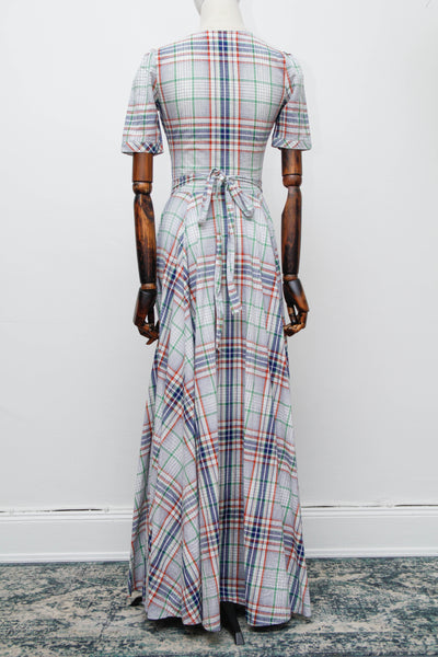 1970's Betty Barclay Checked Paid Prairie Maxi Dress