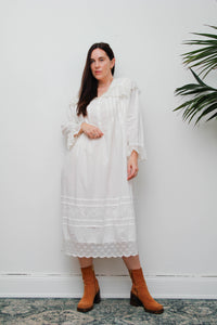 Rare Vintage White Cotton Dress with Lace Peter Pan Collar