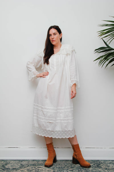 Rare Vintage White Cotton Dress with Lace Peter Pan Collar