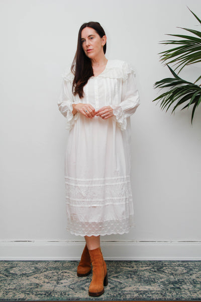 Rare Vintage White Cotton Dress with Lace Peter Pan Collar