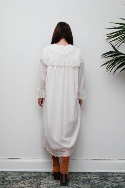 Rare Vintage White Cotton Dress with Lace Peter Pan Collar