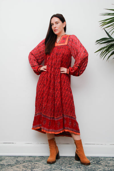 Rare Vintage Indian Cotton Gauze Dress – Bohemian Berry Floral
