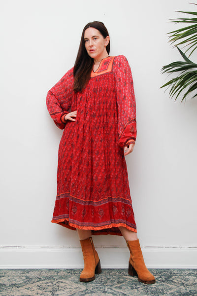 Rare Vintage Indian Cotton Gauze Dress – Bohemian Berry Floral