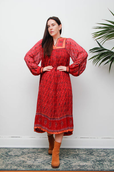 Rare Vintage Indian Cotton Gauze Dress – Bohemian Berry Floral