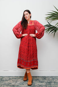 Rare Vintage Indian Cotton Gauze Dress – Bohemian Berry Floral