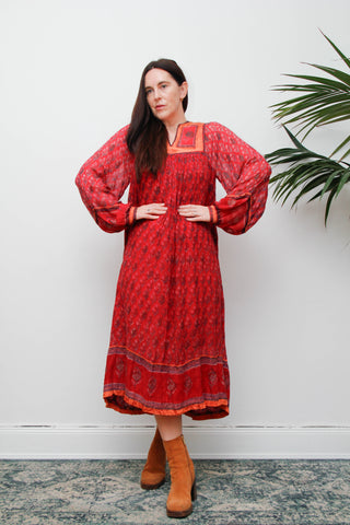 Rare Vintage Indian Cotton Gauze Dress – Bohemian Berry Floral