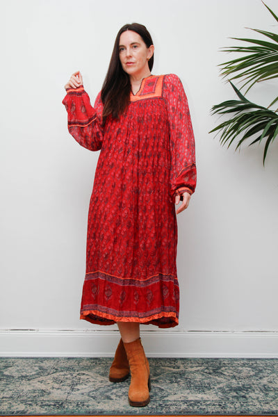 Rare Vintage Indian Cotton Gauze Dress – Bohemian Berry Floral