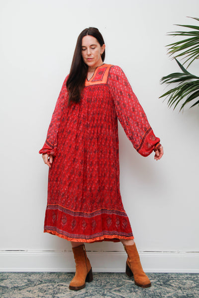 Rare Vintage Indian Cotton Gauze Dress – Bohemian Berry Floral