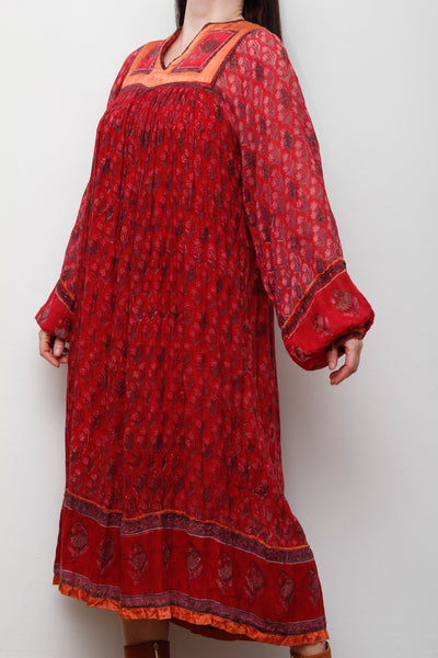 Rare Vintage Indian Cotton Gauze Dress – Bohemian Berry Floral