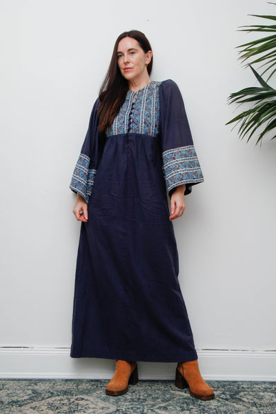 Rare Boho Vintage Indian Cotton Kaftan Dress 100% Cotton