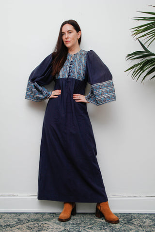 Rare Boho Vintage Indian Cotton Kaftan Dress 100% Cotton