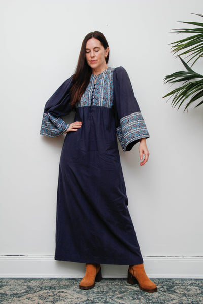Rare Boho Vintage Indian Cotton Kaftan Dress 100% Cotton