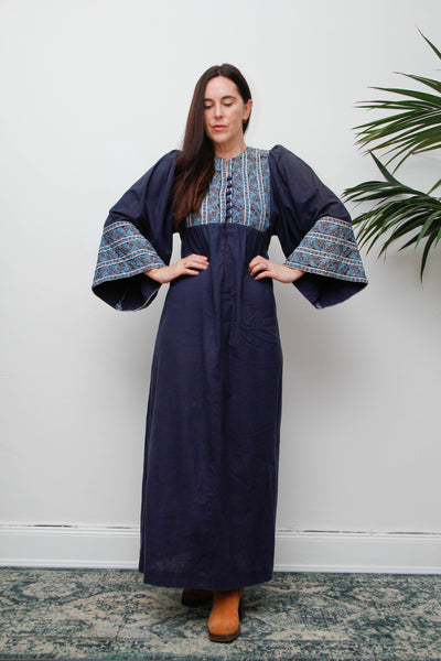 Rare Boho Vintage Indian Cotton Kaftan Dress 100% Cotton