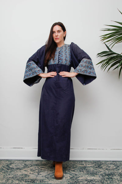 Rare Boho Vintage Indian Cotton Kaftan Dress 100% Cotton