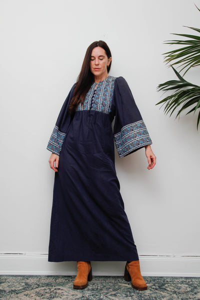 Rare Boho Vintage Indian Cotton Kaftan Dress 100% Cotton